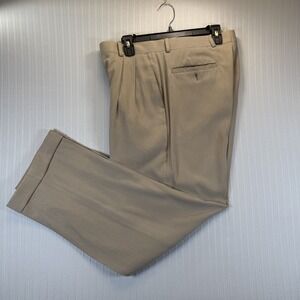 Louis‎ Raphael Dress Pants Mens Beige 34x34 100% Silk Pleated Cuff